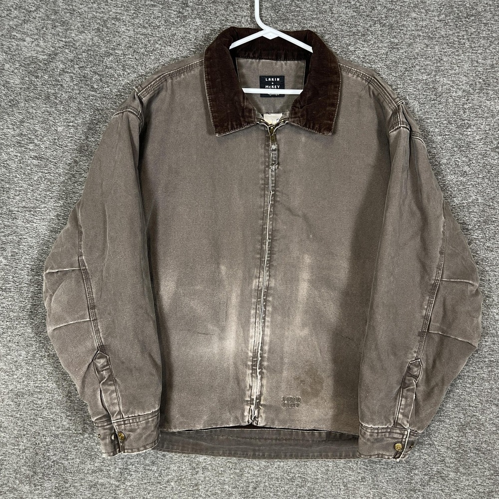Lakin McKey Workwear Jacket Men XL Brown Canvas Full Zip Corduroy Collar Detroit